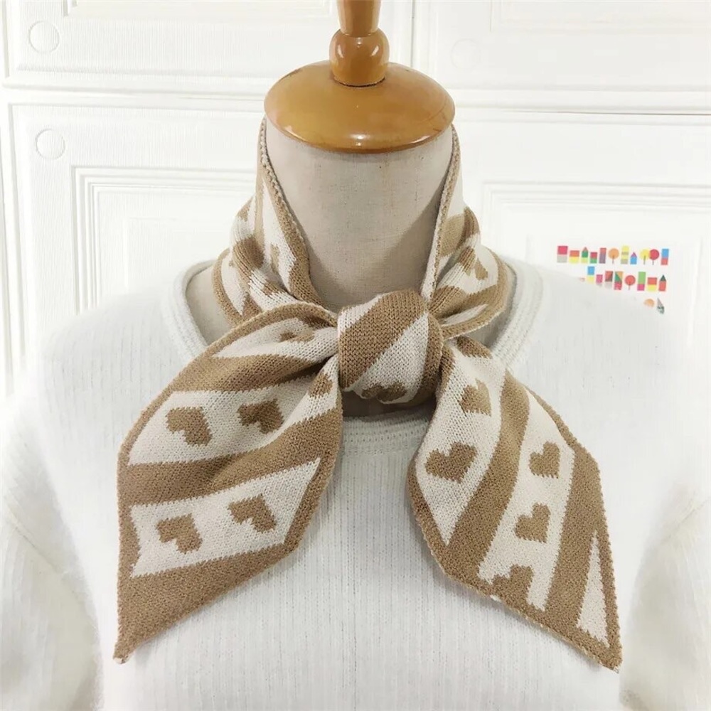 Heart scarf black cream khaki beige women’s shirt scarf stripe - Picture 2 of 2